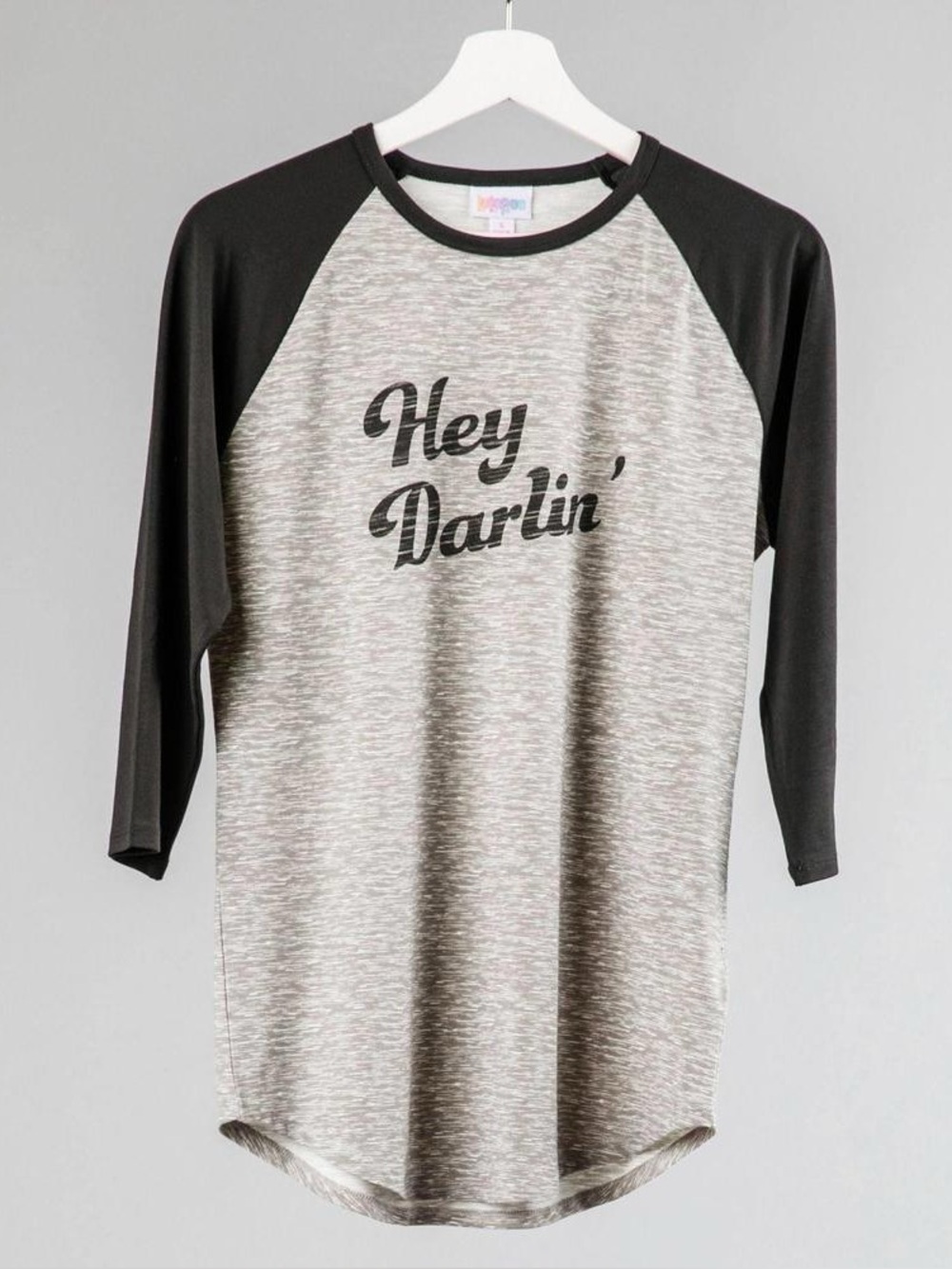 LuLaRoe Hey Darlin' Raglan Tee - Black and Heather Gray